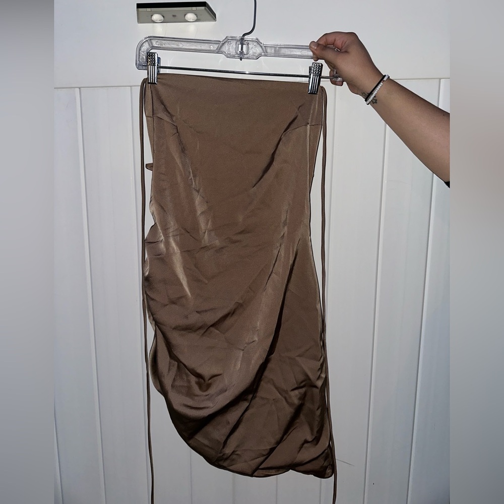 Brown Satin Backless Princess Polly Dress